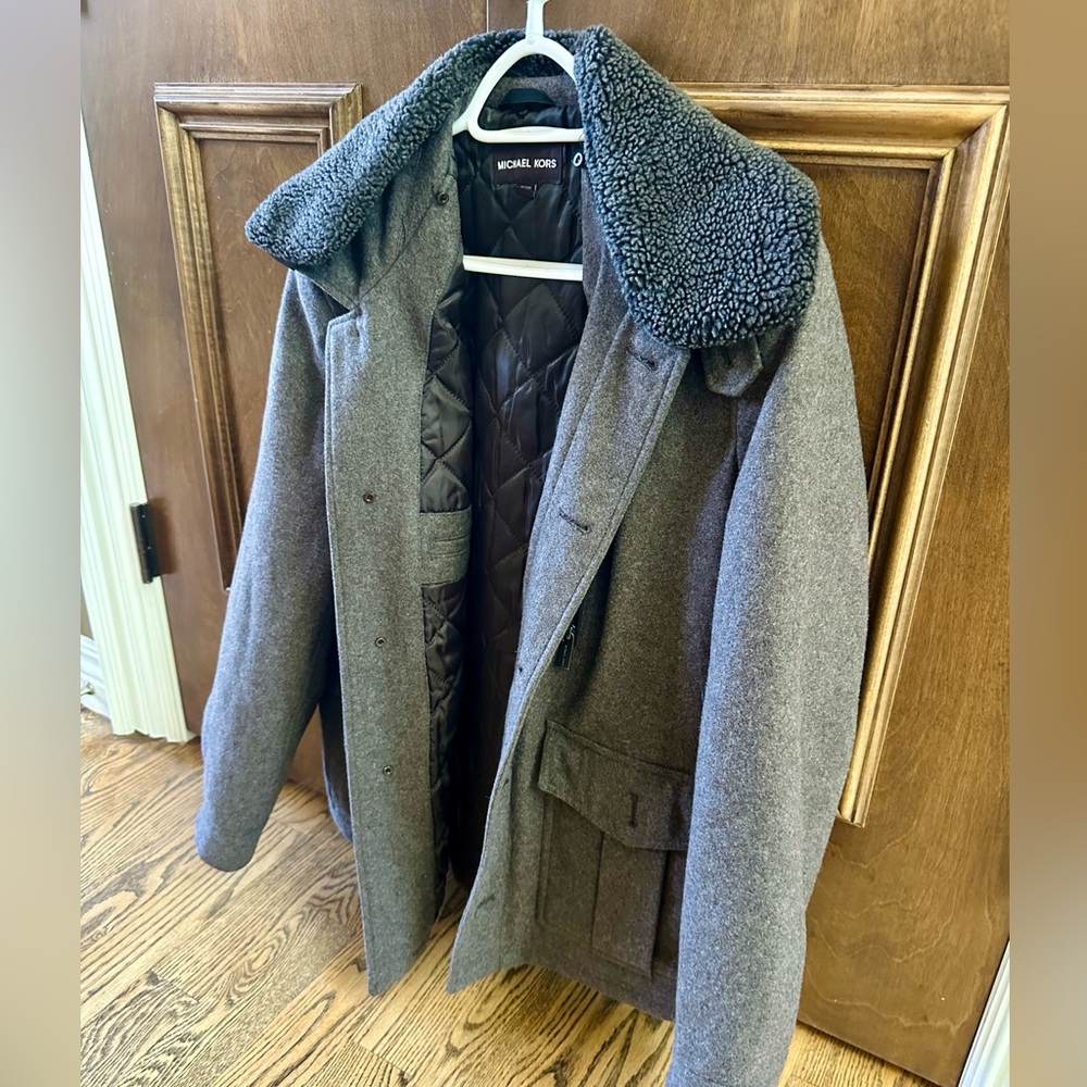 Michael Kors Men’s Medium Gray Brown Pea Coat w/ Quilted Lining Winter Peacoat M
